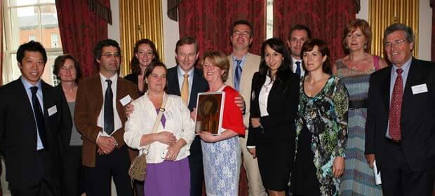 The Beaumont team - Back row:  Mary Dunne, IT Department, Patricia O’Byrne, Business Analyst,  Jarlath Varley, Evaluation Researcher, Brendan Dunleavy, Software Engineer and  Paula Corr, Epilepsy Nurse Specialist. Front Row:  Dr. Sunny Chan, Irish College of General Practitioners, Dr. Norman Delanty, Consultant Epileptologist,   Kathryn McCormick, Neurology Secretary,  An Taoiseach, Enda Kenny, Mary Fitzsimons, Programme Director, Lucia Navazalopes, Software Engineer, Maire White, Advanced Nurse Practitioner and  Gus Mulligan,Financial Controller.