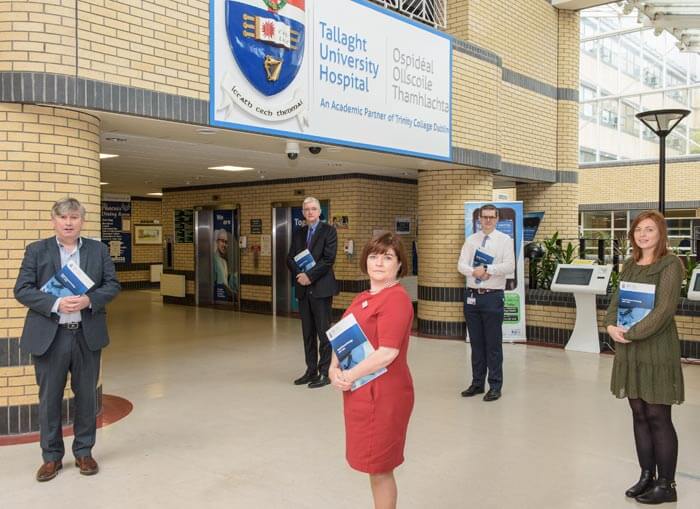 Pictured from left to right following the publication of THE five year research strategy for TUH were Professor Seamas Donnelly, Consultant Respiratory & Professor of Medicine TCD, Professor Kevin Conlon, Consultant General Surgery & Professor of Surgery TCD, Lucy Nugent, Chief Executive of TUH, John Kelly, Deputy Chief Executive of TUH and Dr. Sadhbh O’Neill, Ethics & Clinical Trials Officer at TUH.