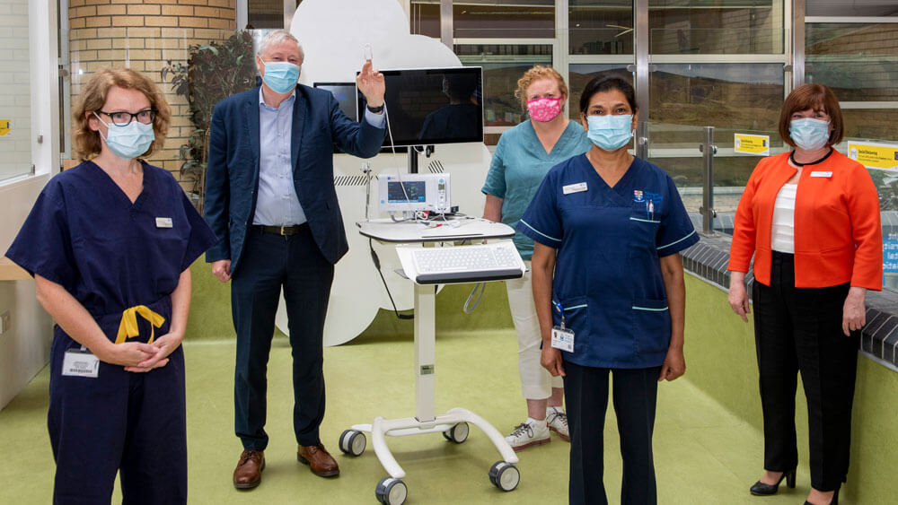 Prof Catherine Wall, Consultant Nephrologist & Director of Quality Safety & Risk Management TUH,  Prof. Martin Curley, HSE Director of Digital Transformation,  Elsamma Philip, Clinical Nurse Manager on Osborne Ward and Lucy Nugent Chief Executive of TUH
 
Credit  - TUH Medical Photography