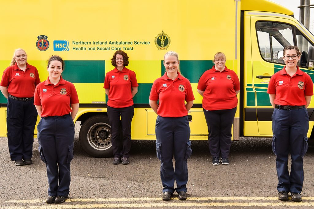 The first dedicated paediatric nurse led transport service of its kind in the UK and Ireland; Front row,  Vicky Harte, Cara Barbour, Natasha Lee
back row – Emma Thompson, Linda McCready, Lynsey Freeburn