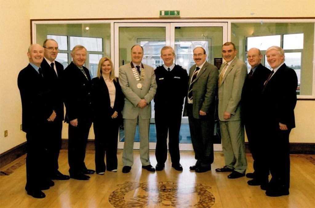 Pictured at a meeting of the Council of the Institute in the Air Corps, Baldonnel on March 10, 2005, were from left, Edward Byrne, Honorary Secretary, Robert McCutcheon, Chair, EAHM Congress Committee, Denis Doherty, Council Member, Roisin Hogan, Office Administrator, Michael Lyons, Institute President, Ralph James, Brigadier General, Irish Air Corps, Gerry O’Dwyer, Council Member, Richie Dooley, Council Member, John Hennessy, Council Member, Seoirse Ó hAodha, Council Member.